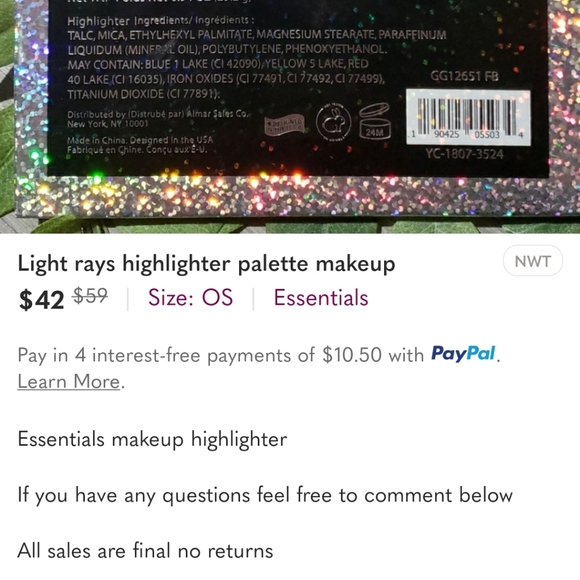 Light Ray's Highlighter 4 Quad Palette. NIP - Picture 9 of 9